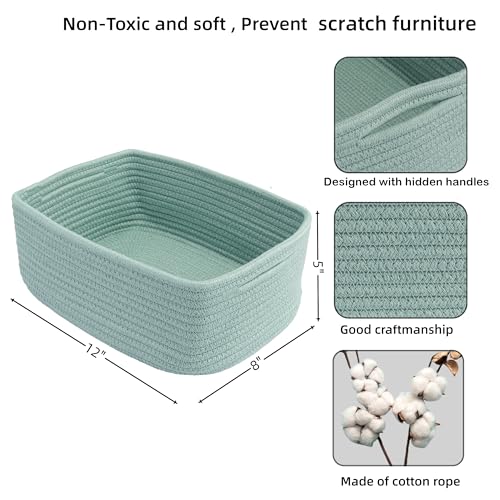 XUANGUO Small Woven Storage Baskets for Shelves, 12" x 8" x 5" - Image 3