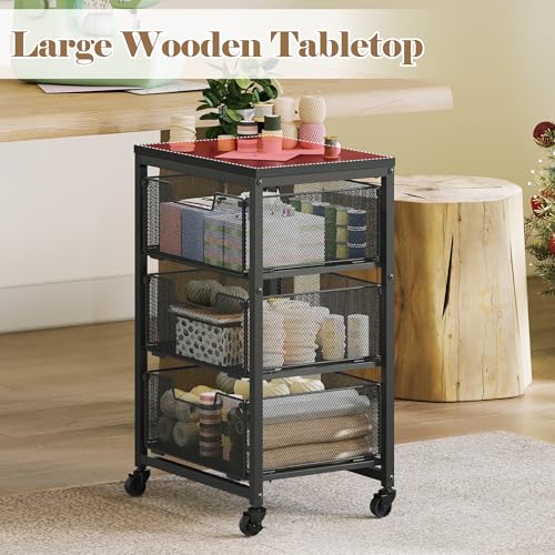 Under Desk Storage Cart with Lockable Wheels, 3-Drawer - Image 7