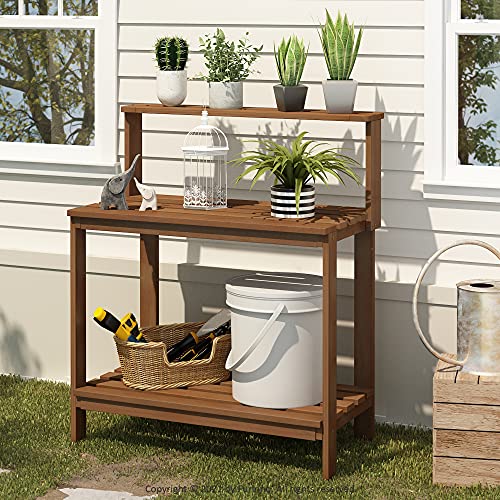 Furinno Tioman Outdoor Hardwood Potting Bench and Backless Bench - Image 3