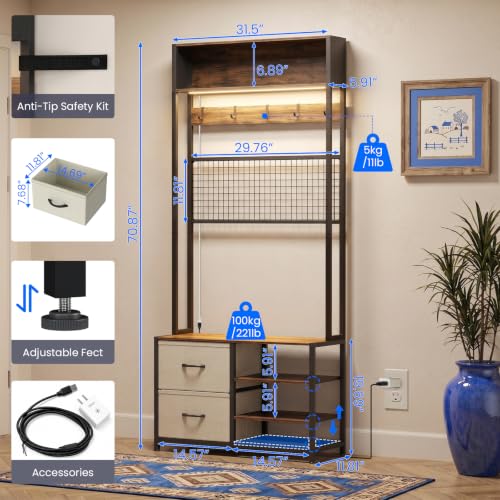 Hall Tree with Motion Sensor LED Light, Bench and Shoe - Image 3