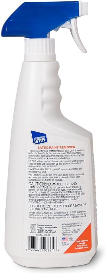 Motsenbocker's Lift Off 41301-4PK Latex Paint Remover Spray Removes Latex Paint and Enamel, Works on Multiple Surfaces, Water-Based, Biodegradable, 22 Fl Oz, Pack of 4