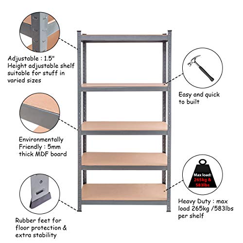 Tangkula 5-Tier Heavy Duty Alloy Steel Storage Shelves - Image 6