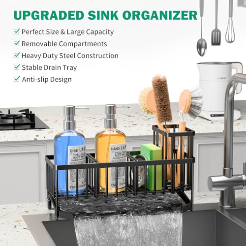 TomCare Kitchen Sink Caddy, 11-Inch Sponge Holder with Drain Tray - Image 4