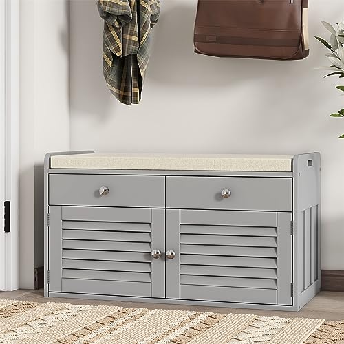 Shoe Storage Bench with 2 Drawers Storage & Cushioned Seats - Image 2