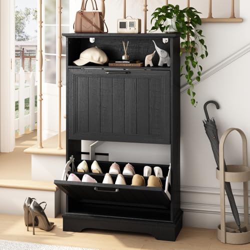 24" W Hidden Shoe Storage Cabinet with 2 Flip Drawers & - Image 2