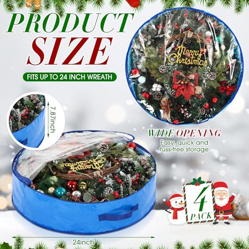Aliceset 4 Pack Wreath Storage Bags, 24 x 24 x 7.8 Inch, Blue - Image 4