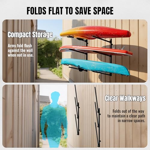 3-Tier Foldable Kayak Wall Mount Rack, 360 LBS Capacity - Image 4
