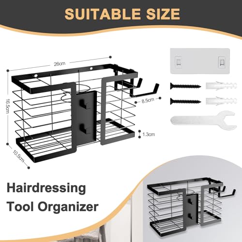 FUNKYLEE 3-in-1 Universal Hair Tool Organizer Wall Mount, Black - Image 3