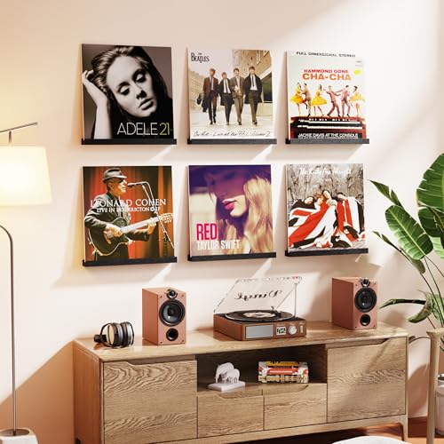 Emfogo Vinyl Record Shelf Wall Mount, 6 Pack Album Record - Image 3