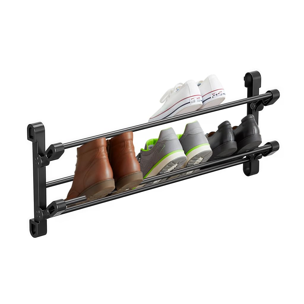 Foldable 26-Inch Wall Mounted Shoe Rack Organizer, Holds 6 Pairs - Image 1