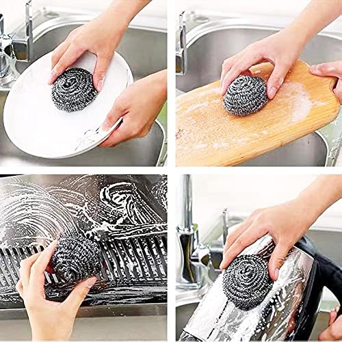 DKKO Stainless Steel Scourers Cleaning Ball Metal Scouring Pads for Kitchens Bathroom Steel Wool Scrubber to Cleaning Dishes Pots Pans Ovens Grills, 12PACK