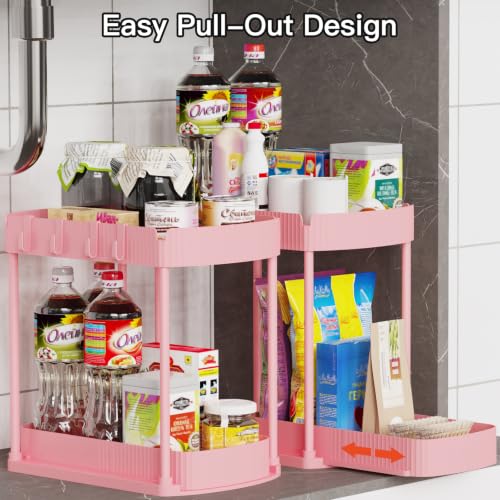 2 Packs Under Sink Pull-Out Storage Organizers, 12.8 Inches, Pink - Image 5