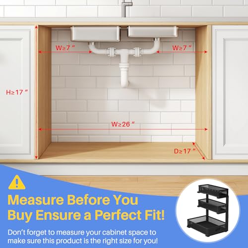 Under Sink Organizer, 3-Tier Thickened Metal Pull out Cabinet - Image 3