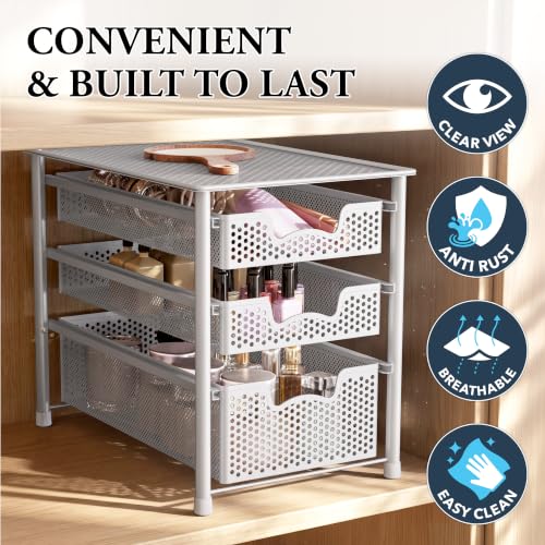 Simple Houseware 3 Tier White Alloy Steel Sliding Basket - Image 6