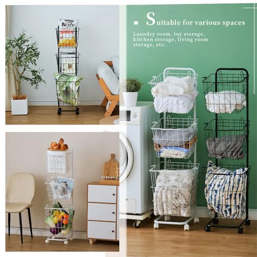 Laundry Cart Square Three Tier Laundry Basket Space-Saving - Image 3