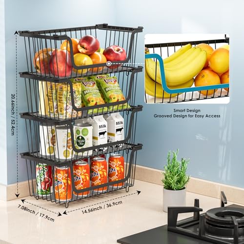 4 Pcs Stackable Wire Baskets Pantry Organizers and Storage - Image 6
