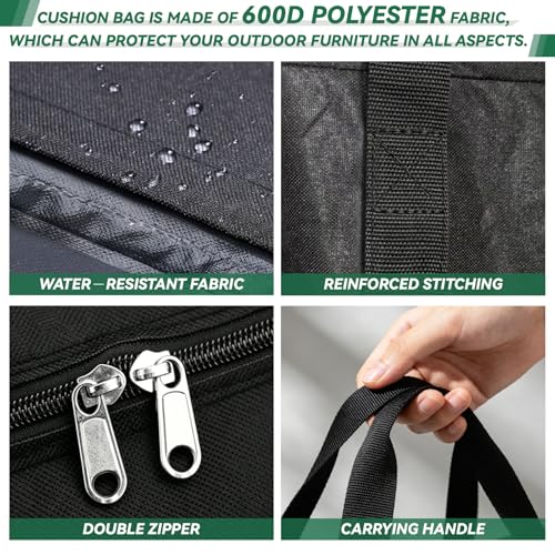 Black Patio Cushion Bag,600D Heavy Duty and Waterproof - Image 7