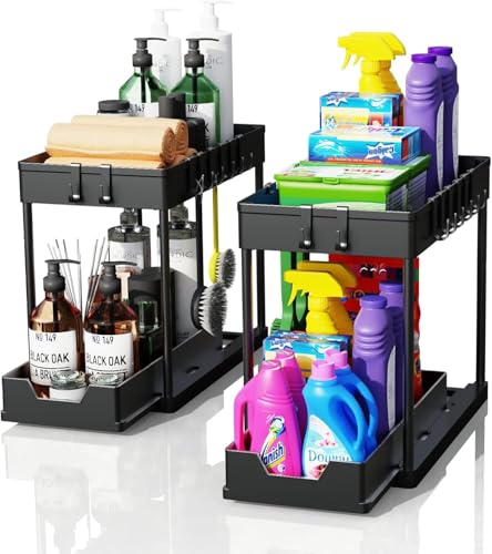 2 Pack black Under Sink Organizers and Storage, 2-Ti | Under Sink Stor - Image 2