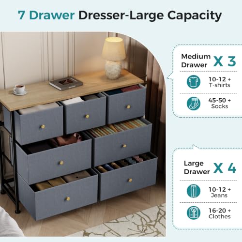 OLIXIS 7 Drawer Fabric Dresser, Storage Tower for Bedroom - Image 5