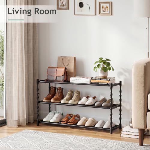 3 Tier Expandable Shoe Rack, Black Metal Storage Shelf - Image 4
