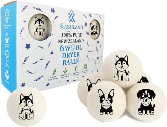 Organic Wool Dryer Balls: Eco-Friendly & Chemical-Free | Our Anti-Entanglement Reusable Balls Eliminate Wrinkle Static | 6-Pack XL Dryer Balls for Laundry is Made with New Zealand Wool (Dog)