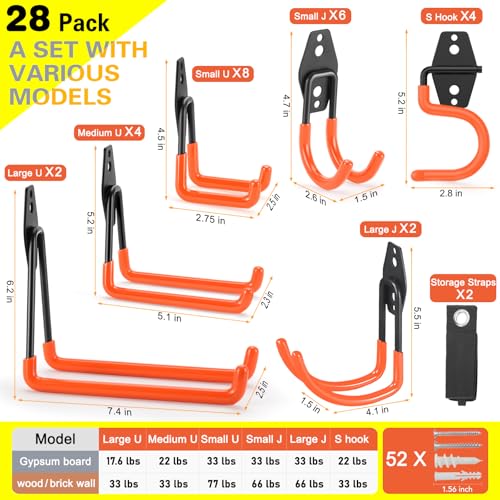 28 Pack Heavy Duty Garage Hooks, Utility Wall Mounted | Garage Storage - Image 4