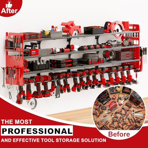 Large 65'' Wide Power Tool Organizer Wall Mount, 4-Tier 16-Drill - Image 4