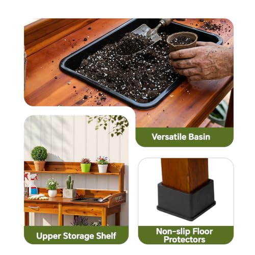 FDW Outdoor Potting Bench Table with Sink & Drawer | Home Organization - Image 7
