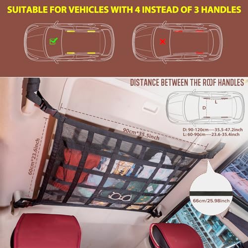 Car Ceiling Cargo Net, 35.4" x 23.6" Double Layer Overhead - Image 4