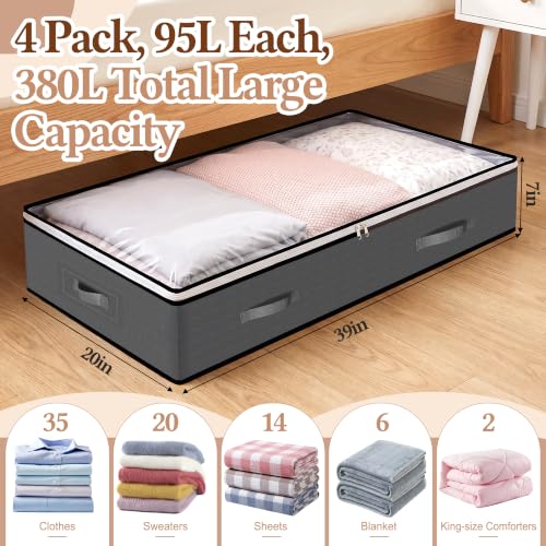 95L Under Bed Storage Containers, 4 Pack Closet Organizers - Image 3