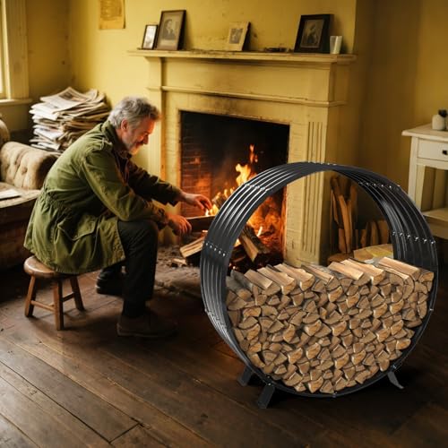 40" Round Metal Firewood Rack Circle with 4X Metal Support - Image 3