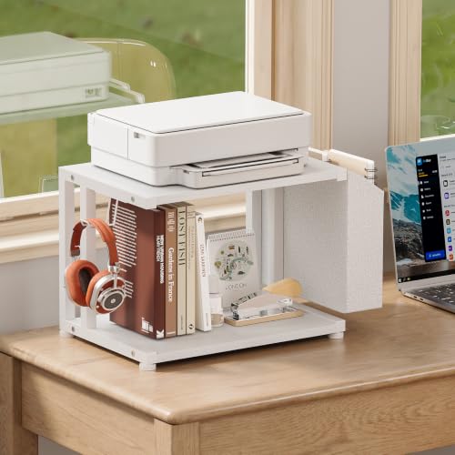 VEDECASA 2 Tier Modern White Wooden Under Desk Printer - Image 5
