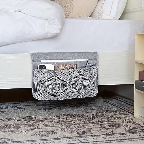 Mkono Macrame Bedside Caddy, Boho Bed Storage Organizer - Image 3