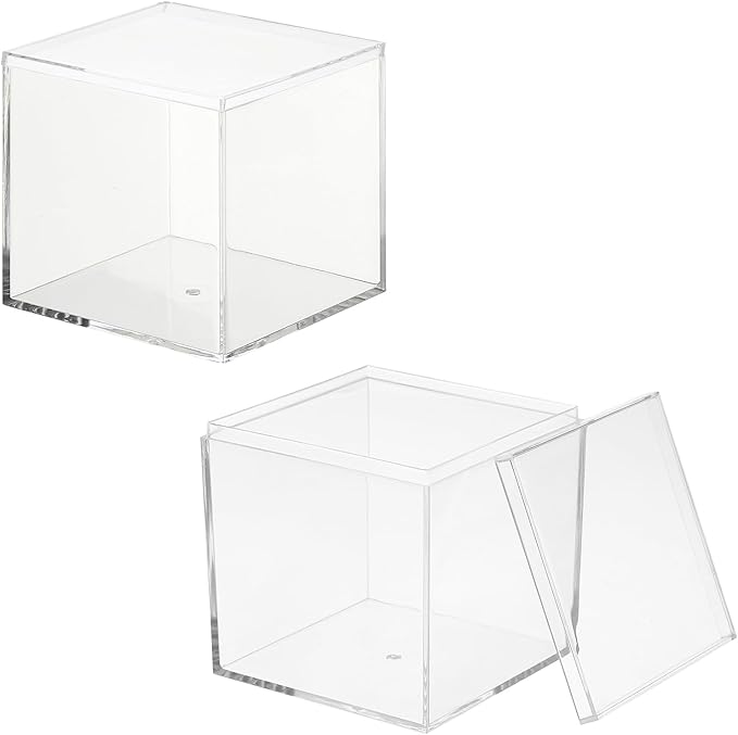Acrylic Box with Lid, 2.95 x 2.95 x 2.95 in Acrylic Display Case Plastic Square Cube Container Storage Holder Stackable Bins for Cosmetic Collectible Candy Jewelry(2 Pack, Clear)
