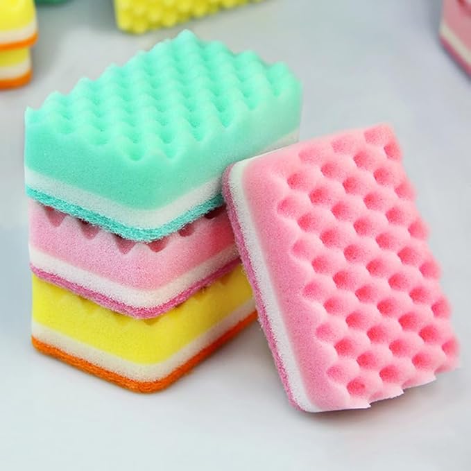 10pcs High-Density Small Wave Sponges Kitchen Sponges Non-Scratch Dish Scrubbing Pads for Kitchen Bathroom Car, Random Colors