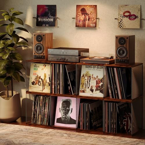 2 Cubes Record Holder Shelf Storage Furniture, Wooden - Image 6