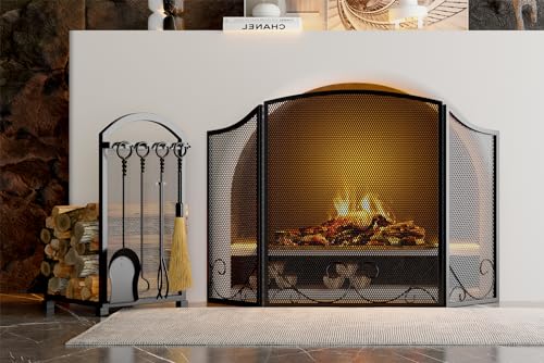 Lizh Metalwork Fireplace Log Holder with Fireplace Tools - Image 3