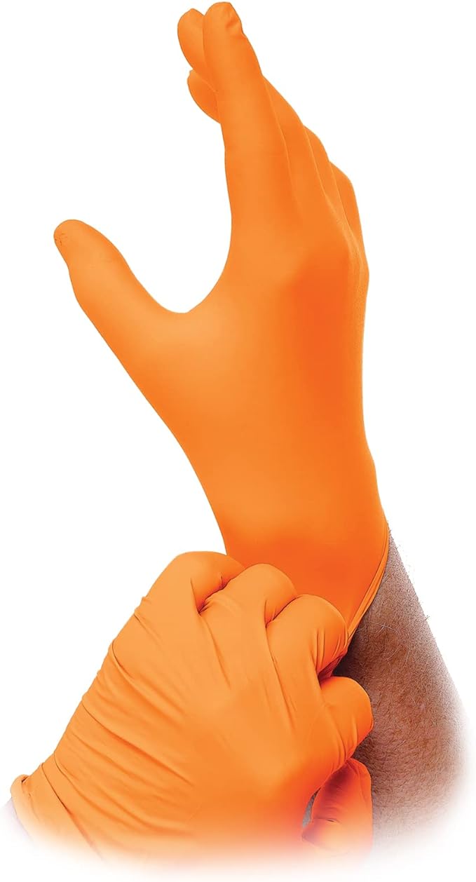 Atlantic Safety Products Orange Lightning Exam Gloves, Disposable, Powder-Free Nitrile Gloves, Orange, Medium, 100-Ct