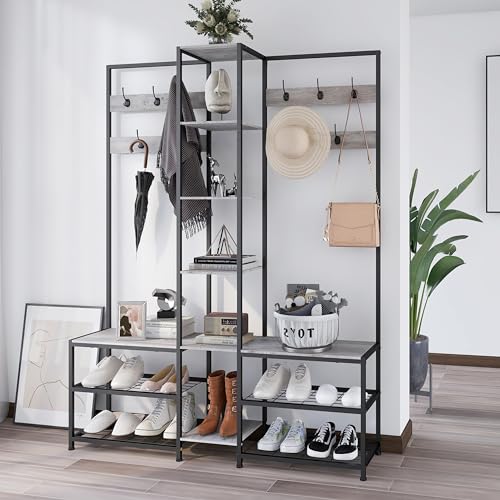 GiftGo Corner Hall Tree with Shoe Rack Storage Bench - Image 6