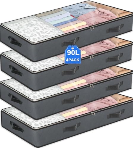 4 Pack Under Bed Storage, 95L Foldable Closet Containers - Image 2