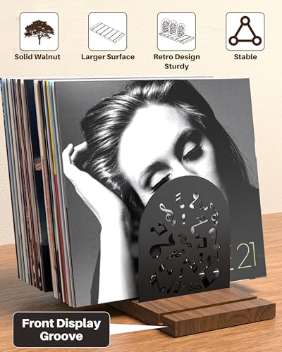Vinyl Record Storage, Walnut Record Holder for 70-100 LP - Image 3