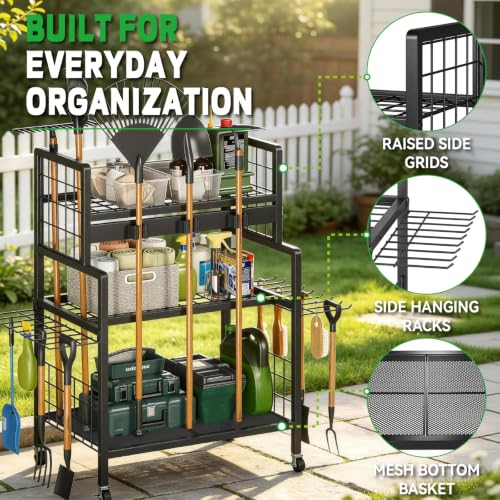 Garden Tool Organizer with Wheels, 3-Tier Metal Garden - Image 7
