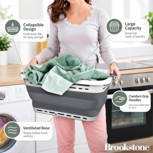 BROOKSTONE 11 GALLON XL 24" Collapsible Laundry Basket & - Image 3