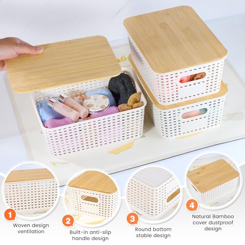 Ohmlove 6 Pack Plastic Storage Baskets with Bamboo Lids - Image 4