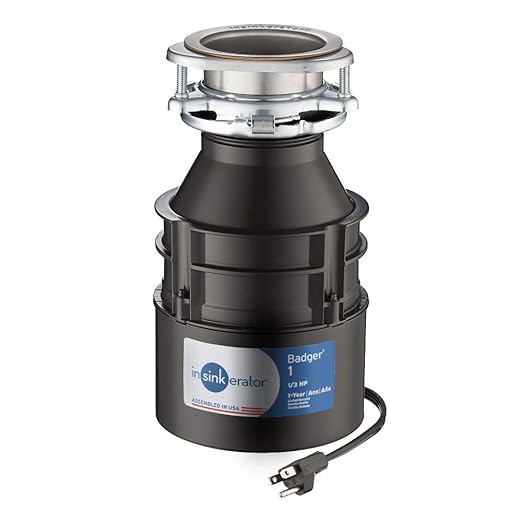 InSinkErator Garbage Disposal with Cord, Badger 1, 1/3 HP Continuous Feed & PF WaterWorks PF0989 Garbage Disposal Installation Kit, White