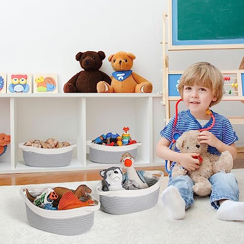 4 Pack Small Woven Basket with Handles, Cotton Rope Room Shelf - Image 6