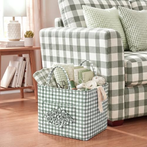 Novabright Sage Green Gingham Quilted Car Basket | Home Organization - Image 5
