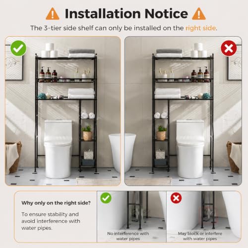 Lauren&Harold 6-Tier Over The Toilet Storage with Side Rack Black - Image 4