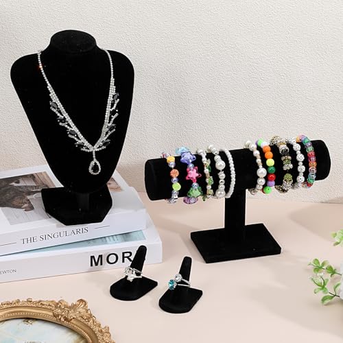 4 Pcs Velvet Jewelry Display Set Velvet Necklace Bust Holder - Image 7