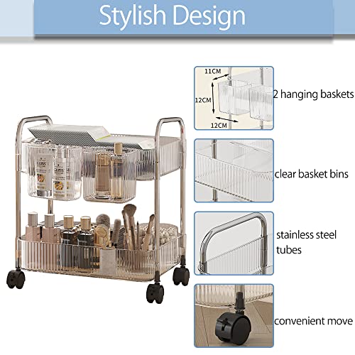 2-Tier Utility Rolling Cart Storage Organizer Sofa Side Table - Image 7
